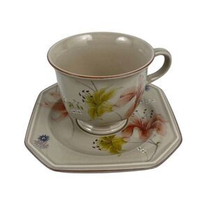 Mikasa Continental Janette Footed Cups and Saucers Lot of 4 Vintage Multi-Floral